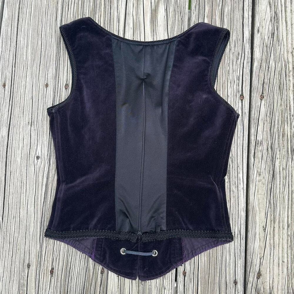 Vintage Shrine of Hollywood Goth Deep Purple Velour Lace Up Corset Top - Size XL - Picture 8 of 8